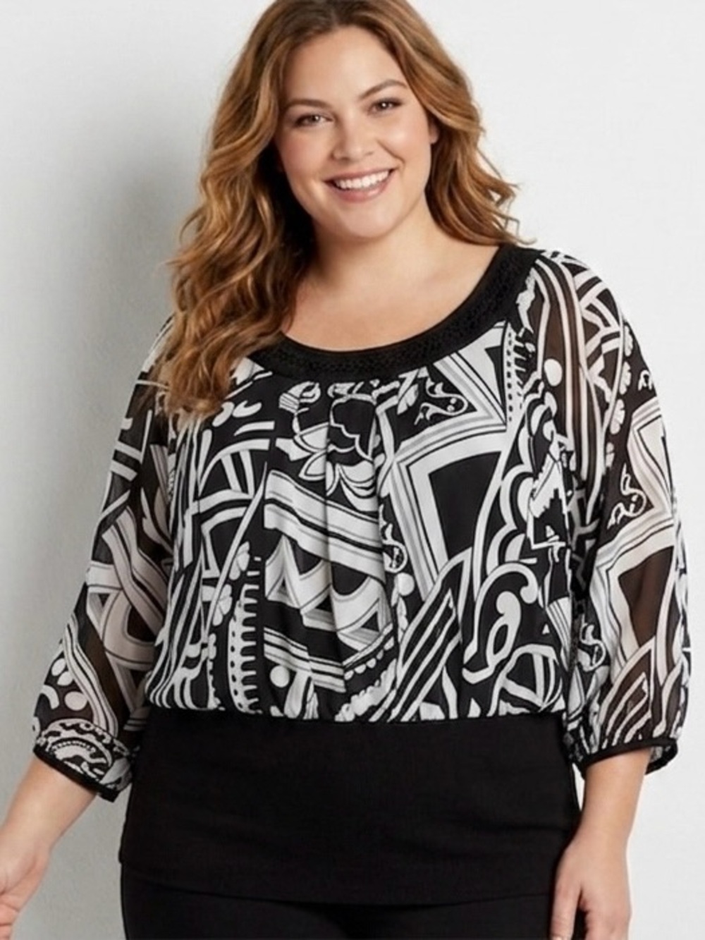 Alfani Woman Black/White Sheer Blouse Size 24W